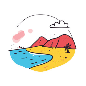 Simple minimalist drawing of Zuma Beach. Malibu&acirc;s Zuma Beach illustration in an doodle inca cartoon style