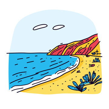 Simple minimalist drawing of Zuma Beach. Malibu&acirc;s Zuma Beach illustration in an doodle inca cartoon style