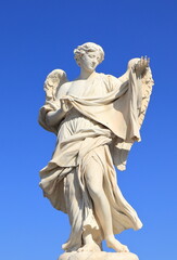 Angel with the Veil of Veronica Statue at Ponte Sant'Angelo Bridge in Rome, Italy, March 2025