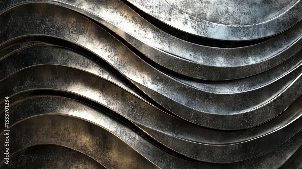 Poster abstract metallic waves texture with light and shadow play on surface
