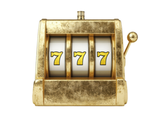 Isolated Golden Slot Machine with Lucky Number Sevens
