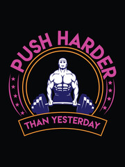 **Gym T-Shirt Design Vector** &ndash; High-quality vector file featuring a bold fitness-themed graphic, perfect for workout apparel. Includes weights, dumbbells, muscular figures, and strong typography. Ful