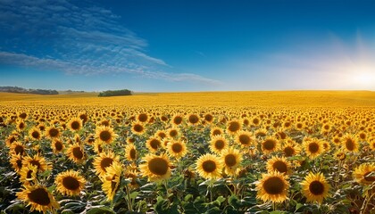 Fototapeta premium a vast field of bright sunflowers under a clear summer sky