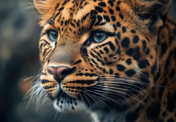 Naklejka premium Close-Up Portrait of a Majestic Wild Cat with Striking Fur Patterns and Intense Gaze in Natural Habitat Focused on Predatory Beauty and Animal Kingdom