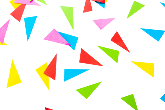 colorful paper pieces on isolated white background