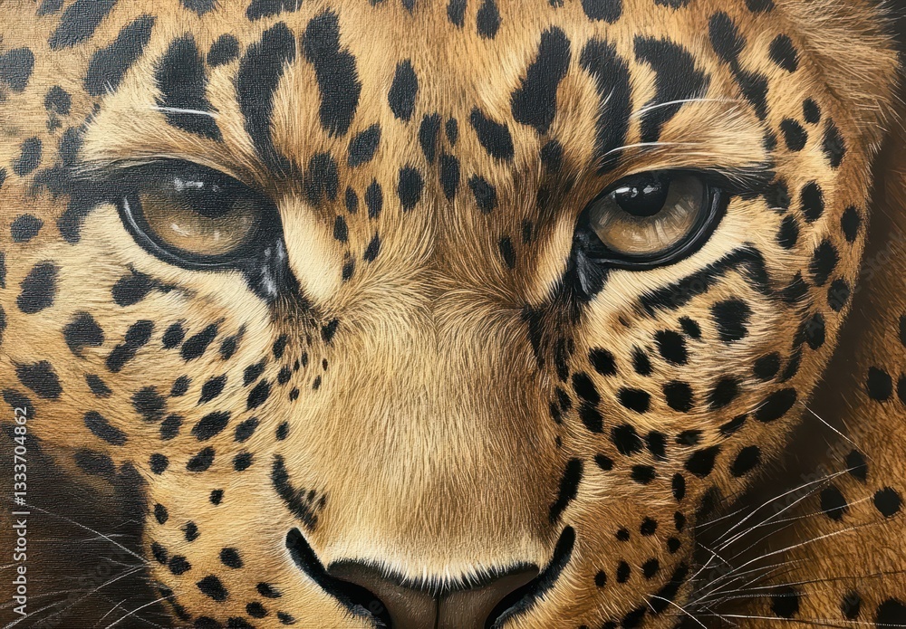 Poster close-up portrait of a realistic leopard with intense eyes and beautiful spot patterns showcasing wi