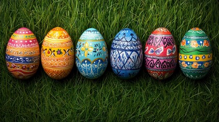 Colorful Easter Eggs on Green Grass