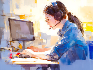 若い女性のテレフォンアポインター