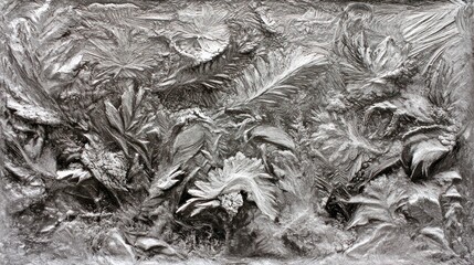 Gray textured relief art, abstract floral design