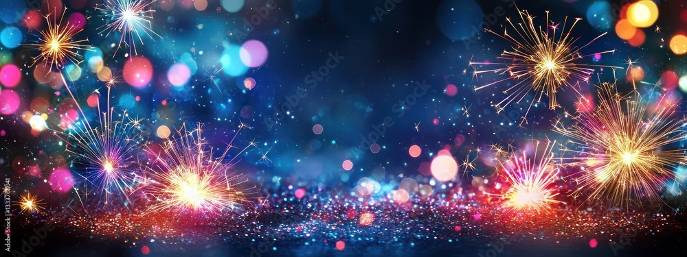 Aufkleber neon sparkles and bokeh illuminate a dark backdrop for festive occasions.