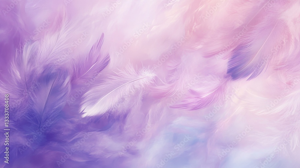 Poster delicate pastel hues with feather-like patterns on canvas background
