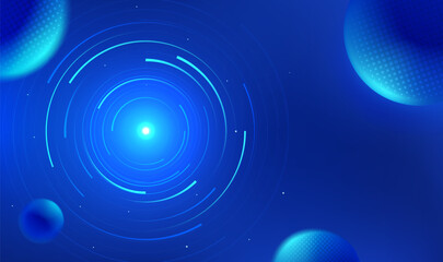 Futuristic style abstract horizontal illustrations Blue Planet and halo