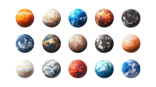 Pack Planet Set on Transparent Background for Astronomy, Science, and Space Designs