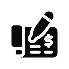cheque glyph icon. Strong and solid vector icon for websites, mobile interfaces, presentations, and visual branding. High quality and easy to edit.