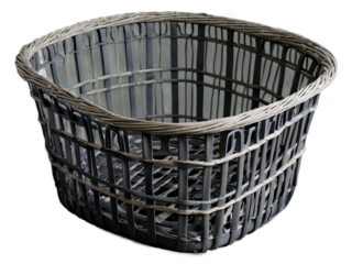 A meticulously crafted hyperrealistic laundry basket with folded clothes inside