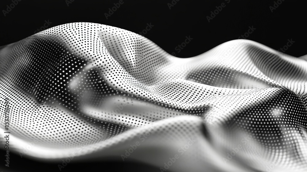 Poster monochromatic metallic fabric with perforated texture and smooth curvilinear surface