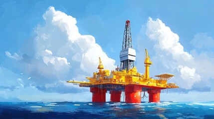 Obraz premium Offshore Platform Shining Under a Clear Sky