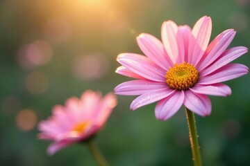 Fototapeta premium Soft pink petals unfolding in the morning dew, pastel, pink daisies