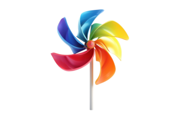 A Vibrant Rainbow Pinwheel Twirling In The Summer Breeze, A Joyful Symbol Of Childhood Whimsy And Carefree Fun Against A Clean Isolated on Transparent Background