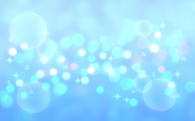 爽やかな青色のキラキラ背景　イルミネーション　玉ボケ　光