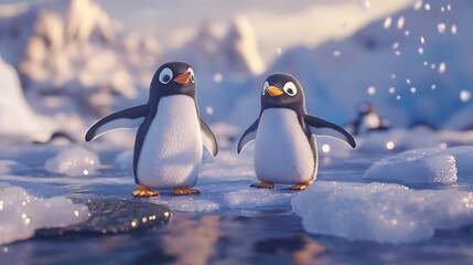 Obraz premium Majestic penguins on ice in a shimmering arctic setting high-resolution picture