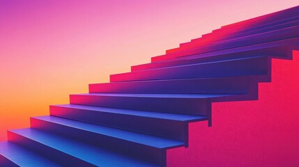 Fototapeta premium Abstract Staircase Ascending Towards a Vibrant Sunset Sky: A Journey of Progress and Achievement