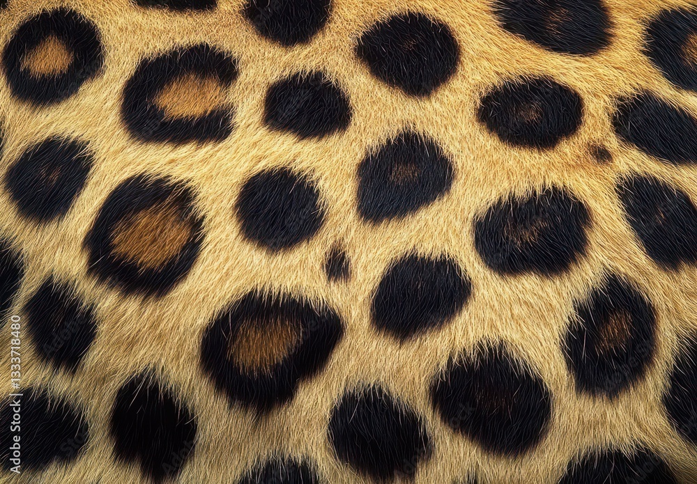 Poster close-up view of leopard skin pattern featuring distinctive spots and textures in natural golden and