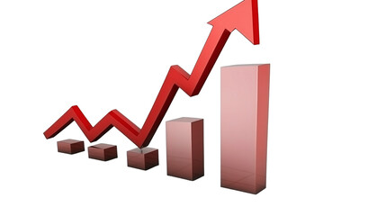 Curved graph with an upward-moving arrow, indicating growth, isolated on white background