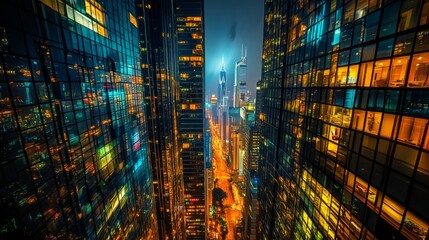 Naklejka premium Ethereal Glow of a Futuristic Cityscape at Night
