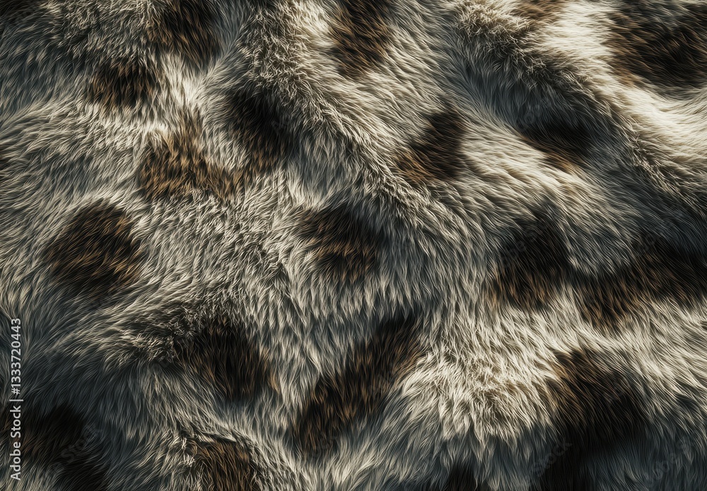 Poster close-up view of soft and fluffy animal fur texture with irregular pattern of dark and light spots f