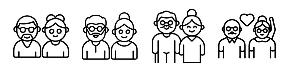 happy grandparents icon, happy grandparents line art - simple line art of happy grandparents, perfect for happy grandparents logos and icons