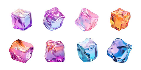 Pack Ice Cube Set Against Transparent Background for Beverage Branding, Drink Promotion, or Cooling Design Projects
