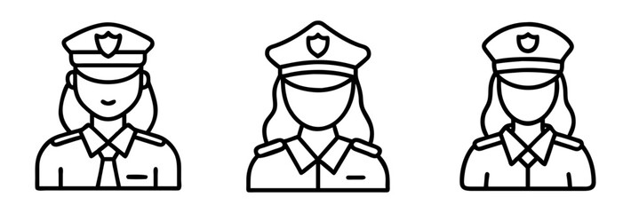Fototapeta premium female police officer icon, female police officer line art - simple line art of female police officer, perfect for female police officer logos and icons