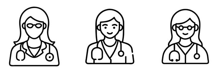 woman with stethoscope icon, woman with stethoscope line art - simple line art of woman with stethoscope, perfect for woman with stethoscope logos and icons