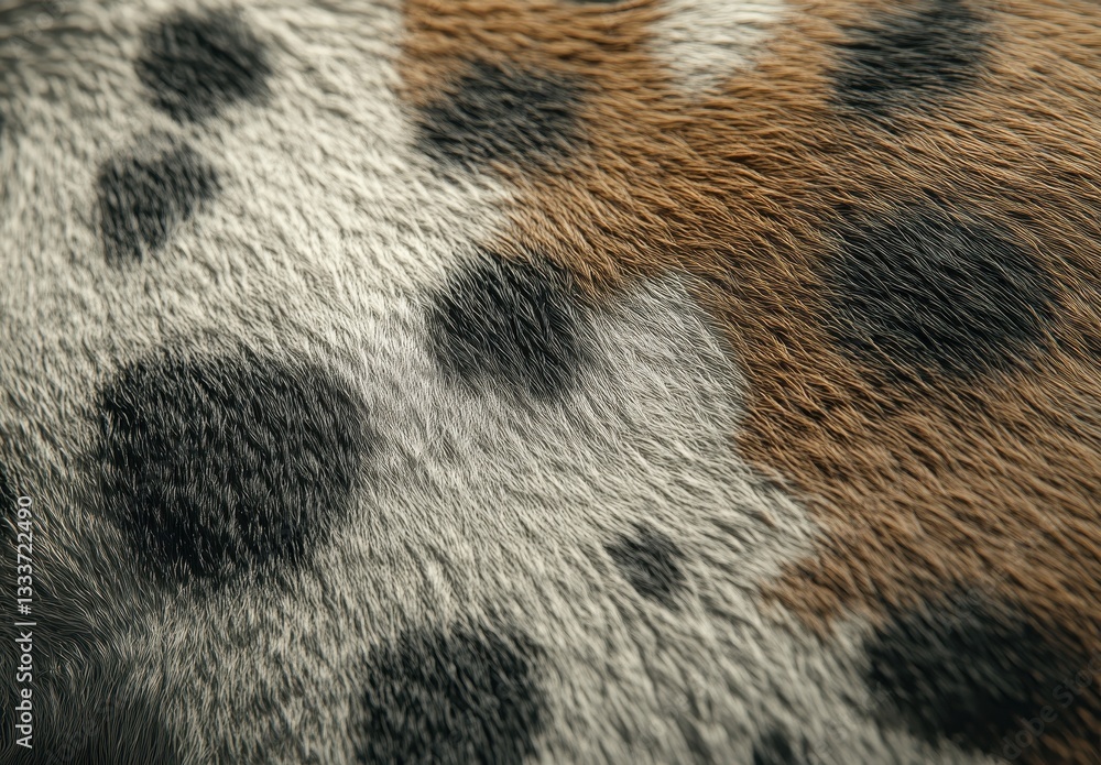 Poster close-up view of unique fur texture featuring distinctive spots and patterns on animal coat surface,