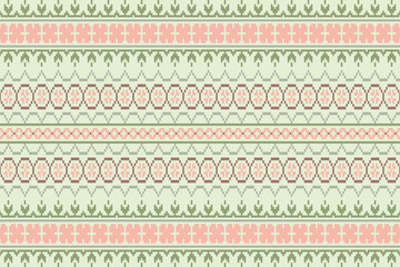 Tribal motif on geometic background.Colorful geometric embroidery traditional ethnic pixel art pattern.Aztec style.Design for texture,fabric,cloting,carpet,knitewar,wrapping,batik,scarf,vector