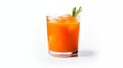 Fototapeta premium Refreshing Carrot Juice with Ice Cubes and Parsley Garnish