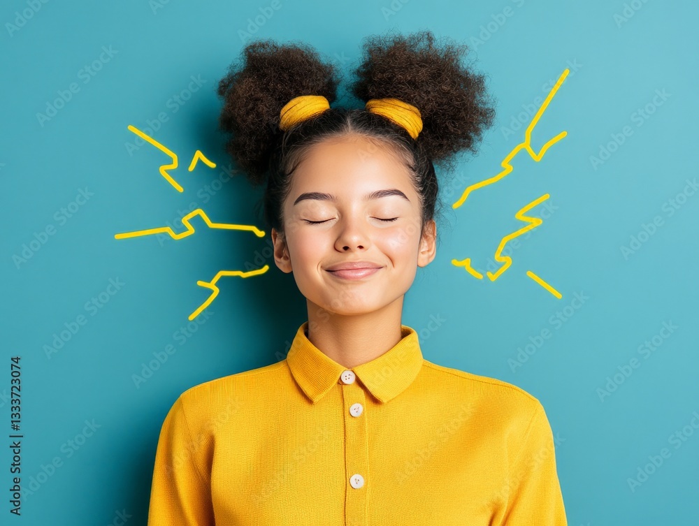Poster conceptual futuristic cognitive technology visualization of young girl with glowing neural connectiv