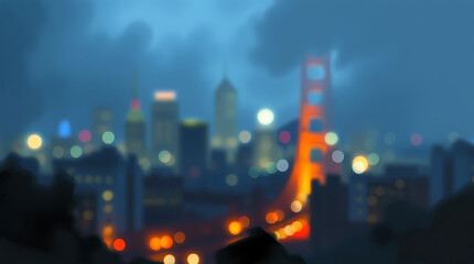 Fototapeta premium Blurred abstract bokeh background of San Francisco city lights at night, Created by Generative AI