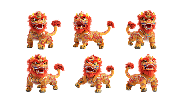 Pack Lion Dance Prop Set on Transparent Background for Festival Art, Cultural Illustrations, and Performance Designs