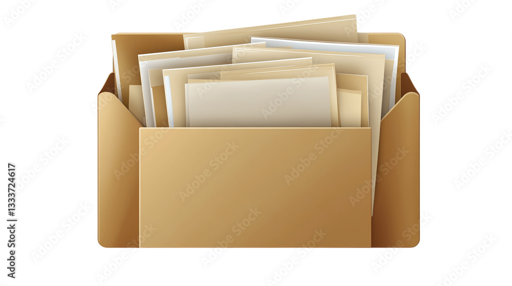 Poster file folder with documents, organized and neat, isolated on transparent background