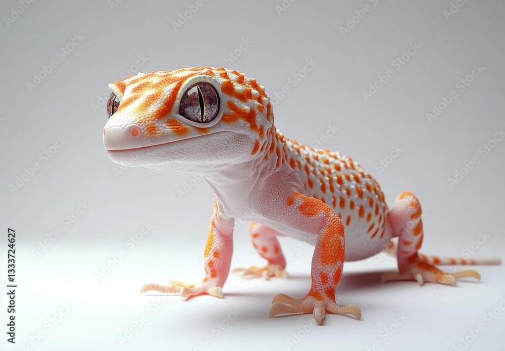 Poster colorful gecko with unique patterns posing on a light background, showcasing its distinctive appeara