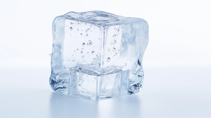 Obraz premium Large Ice Cube with Air Bubbles Melting Closeup