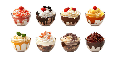 Pack Mousse Set on Transparent Background for Dessert Illustrations, P&acirc;tisserie Art, and Bakery Branding