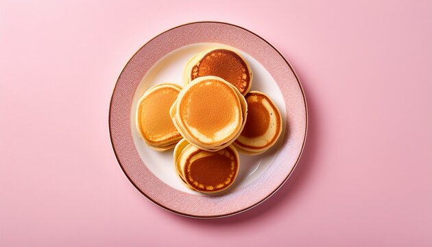 pankakes on russian plate isolated on light pink background