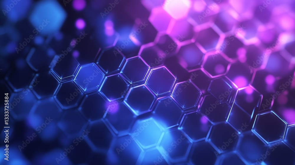 Poster glowing minimalist hexagonal backdrop with abstract light effects