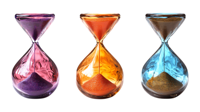 Pack Hourglass Set Against Transparent Background for Time Management Branding, Antique Promotion, or Productivity Design Projects