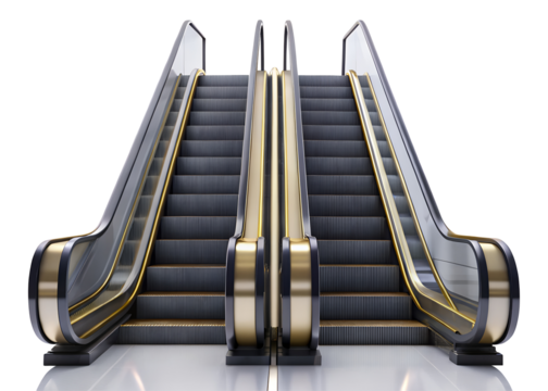 black escalators with gold trim clipart image on transparent background