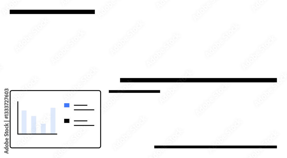 Aufkleber data visualization with bar chart and text elements conveying analytics, reporting, organization, an