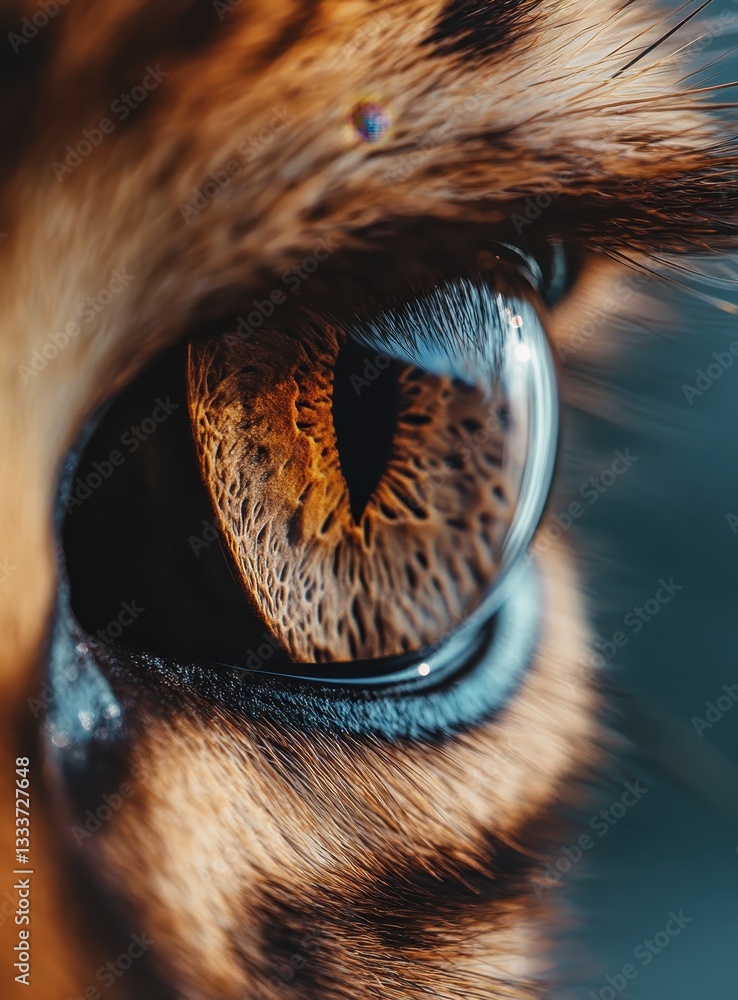 Poster detailed close-up of a tiger eye with captivating iridescence, showcasing unique patterns and color 
